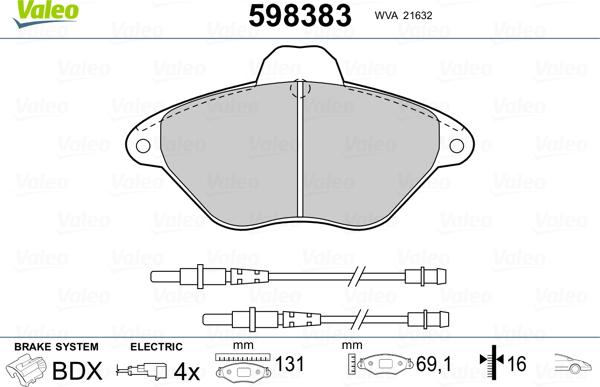 Valeo 598383 - Тормозные колодки, дисковые, комплект avtokuzovplus.com.ua