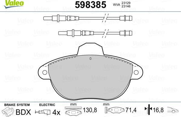 Valeo 598385 - Тормозные колодки, дисковые, комплект avtokuzovplus.com.ua