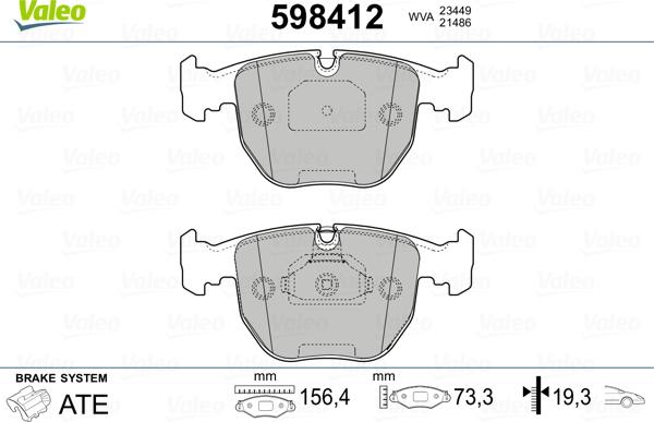 Valeo 598412 - Тормозные колодки, дисковые, комплект avtokuzovplus.com.ua