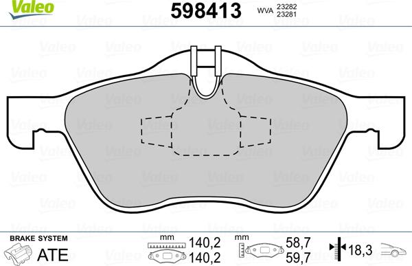 Valeo 598413 - Гальмівні колодки, дискові гальма autocars.com.ua