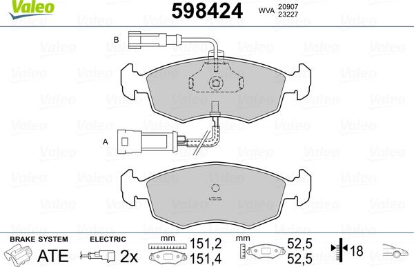 Valeo 598424 - Гальмівні колодки, дискові гальма autocars.com.ua