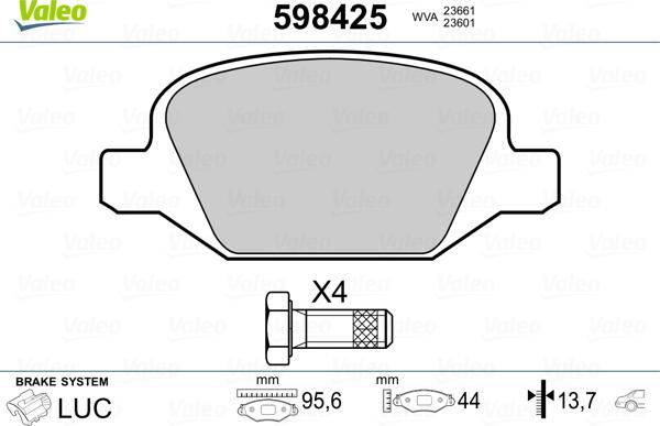 Valeo 598425 - Тормозные колодки, дисковые, комплект avtokuzovplus.com.ua