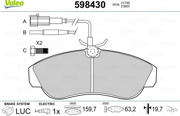 Valeo 598430 - Тормозные колодки, дисковые, комплект avtokuzovplus.com.ua