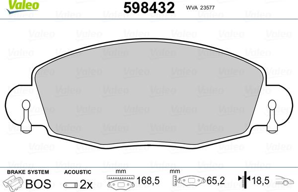 Valeo 598432 - Тормозные колодки, дисковые, комплект avtokuzovplus.com.ua