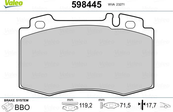 Valeo 598445 - Гальмівні колодки, дискові гальма autocars.com.ua