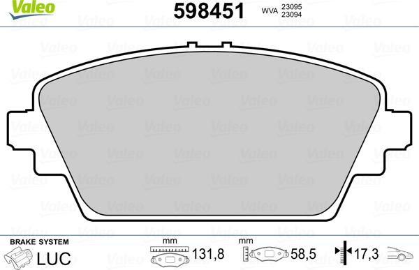 Valeo 598451 - Тормозные колодки, дисковые, комплект avtokuzovplus.com.ua