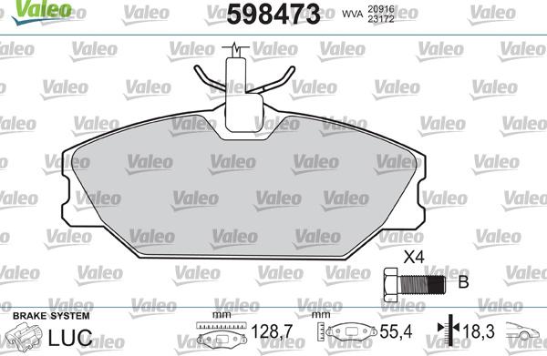 Valeo 598473 - Гальмівні колодки, дискові гальма autocars.com.ua
