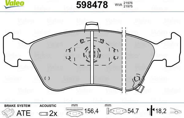 Valeo 598478 - Тормозные колодки, дисковые, комплект autodnr.net