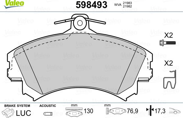 Valeo 598493 - Тормозные колодки, дисковые, комплект avtokuzovplus.com.ua