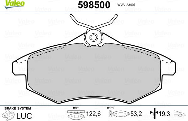 Valeo 598500 - Тормозные колодки, дисковые, комплект avtokuzovplus.com.ua