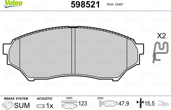 Valeo 598521 - Тормозные колодки, дисковые, комплект avtokuzovplus.com.ua