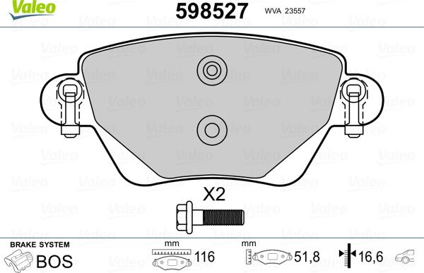 Valeo 598527 - Тормозные колодки, дисковые, комплект avtokuzovplus.com.ua