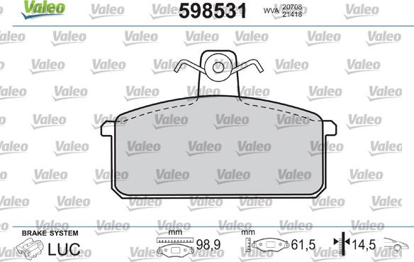 Valeo 598531 - Гальмівні колодки, дискові гальма autocars.com.ua