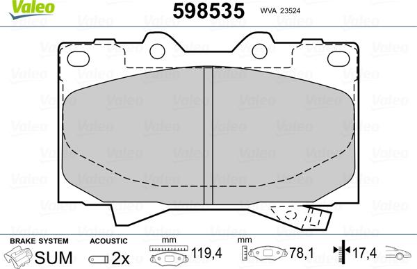 Valeo 598535 - Тормозные колодки, дисковые, комплект autodnr.net