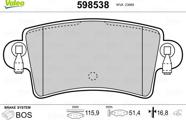 Valeo 598538 - Тормозные колодки, дисковые, комплект autodnr.net