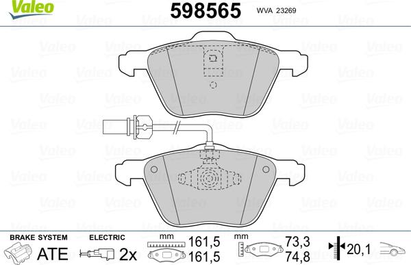 Valeo 598565 - Гальмівні колодки, дискові гальма autocars.com.ua