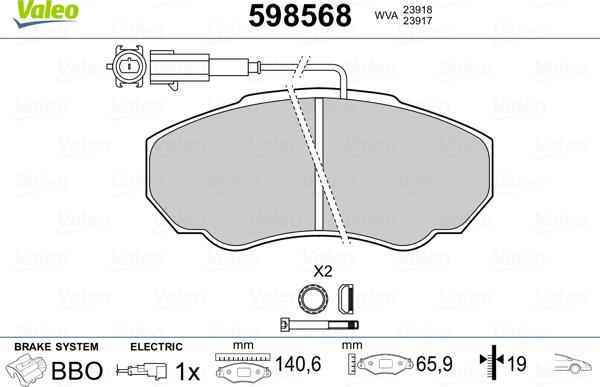 Valeo 598568 - Тормозные колодки, дисковые, комплект avtokuzovplus.com.ua