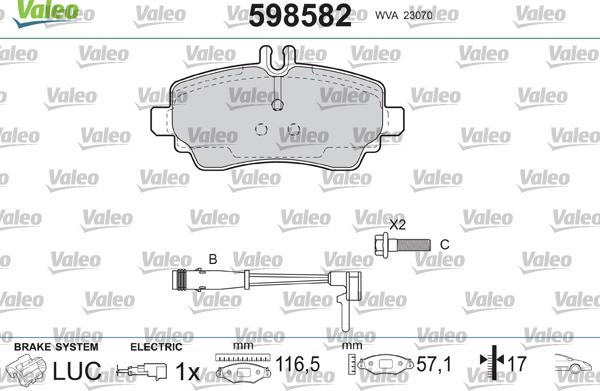 Valeo 598582 - Гальмівні колодки, дискові гальма autocars.com.ua