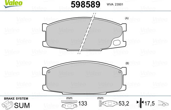 Valeo 598589 - Гальмівні колодки, дискові гальма autocars.com.ua