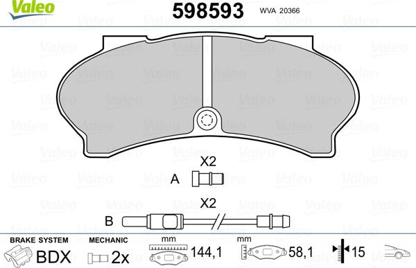 Valeo 598593 - Тормозные колодки, дисковые, комплект avtokuzovplus.com.ua