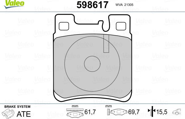 Valeo 598617 - Тормозные колодки, дисковые, комплект autodnr.net