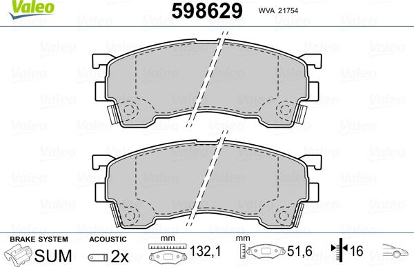 Valeo 598629 - Тормозные колодки, дисковые, комплект avtokuzovplus.com.ua