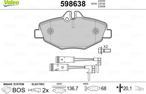 Valeo 598638 - Тормозные колодки, дисковые, комплект avtokuzovplus.com.ua