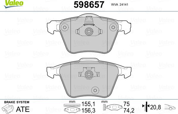 Valeo 598657 - Тормозные колодки, дисковые, комплект autodnr.net