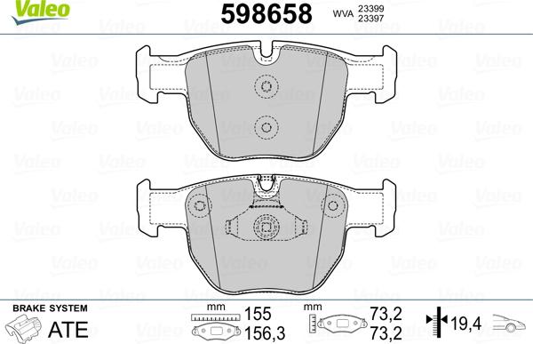 Valeo 598658 - Гальмівні колодки, дискові гальма autocars.com.ua