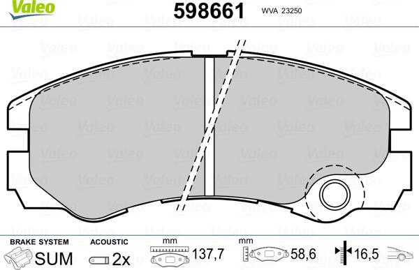 Valeo 598661 - Гальмівні колодки, дискові гальма autocars.com.ua