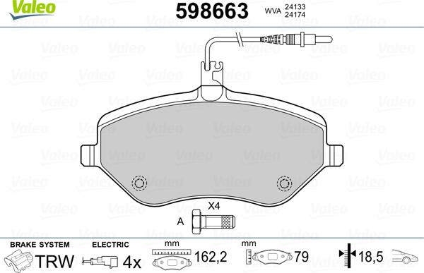 Valeo 598663 - Тормозные колодки, дисковые, комплект avtokuzovplus.com.ua