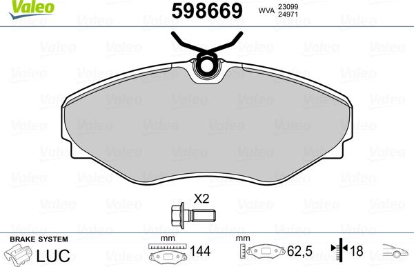 Valeo 598669 - Тормозные колодки, дисковые, комплект avtokuzovplus.com.ua