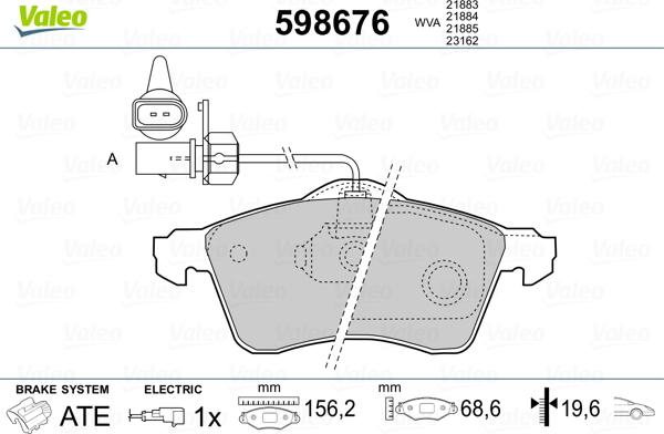 Valeo 598676 - Гальмівні колодки, дискові гальма autocars.com.ua