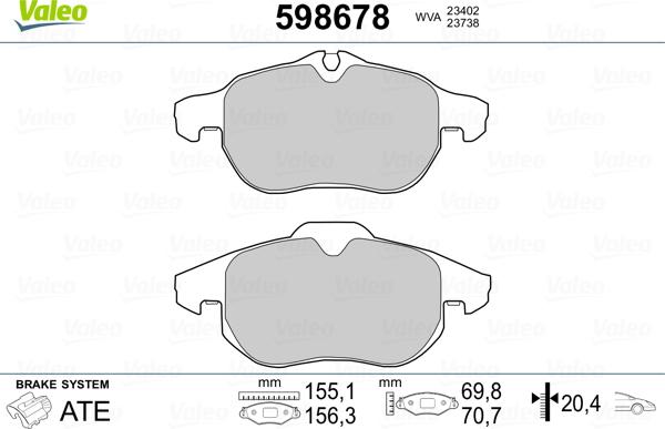 Valeo 598678 - Гальмівні колодки, дискові гальма autocars.com.ua