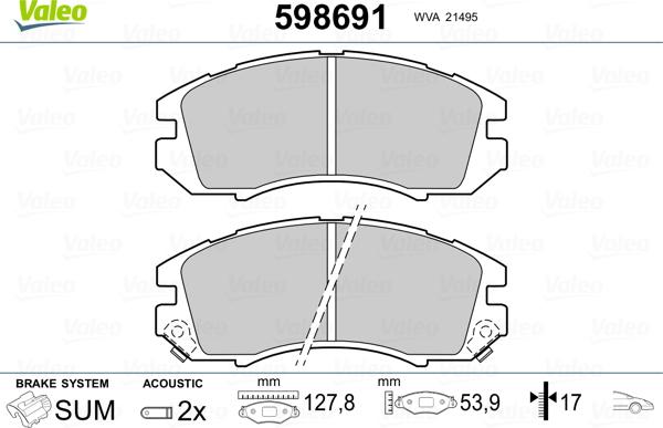 Valeo 598691 - Тормозные колодки, дисковые, комплект avtokuzovplus.com.ua