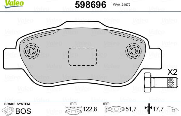 Valeo 598696 - Тормозные колодки, дисковые, комплект avtokuzovplus.com.ua