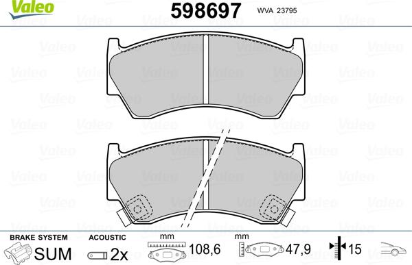 Valeo 598697 - Тормозные колодки, дисковые, комплект avtokuzovplus.com.ua