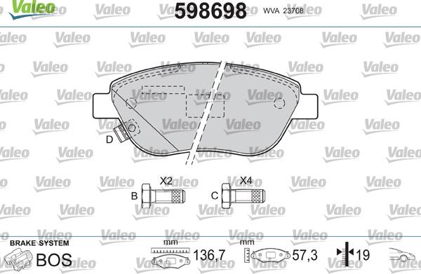Valeo 598698 - Тормозные колодки, дисковые, комплект autodnr.net