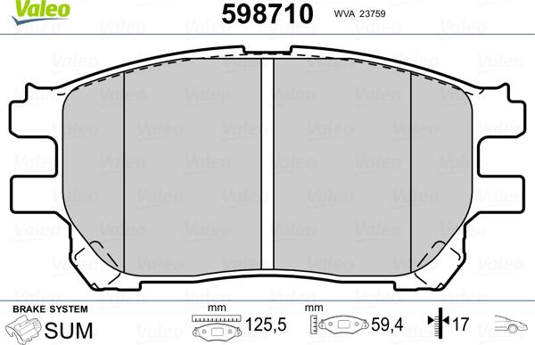 Valeo 598710 - Тормозные колодки, дисковые, комплект avtokuzovplus.com.ua