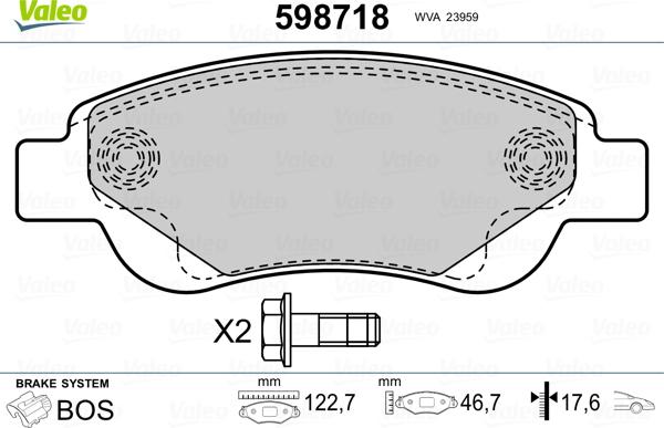 Valeo 598718 - Тормозные колодки, дисковые, комплект avtokuzovplus.com.ua