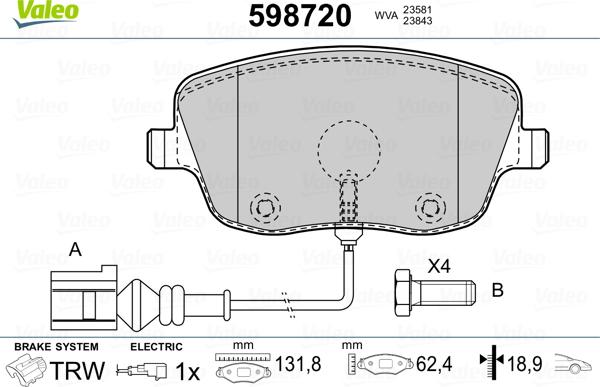 Valeo 598720 - Тормозные колодки, дисковые, комплект avtokuzovplus.com.ua