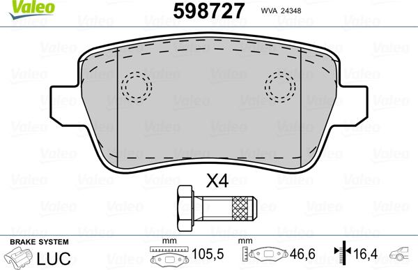 Valeo 598727 - Тормозные колодки, дисковые, комплект avtokuzovplus.com.ua