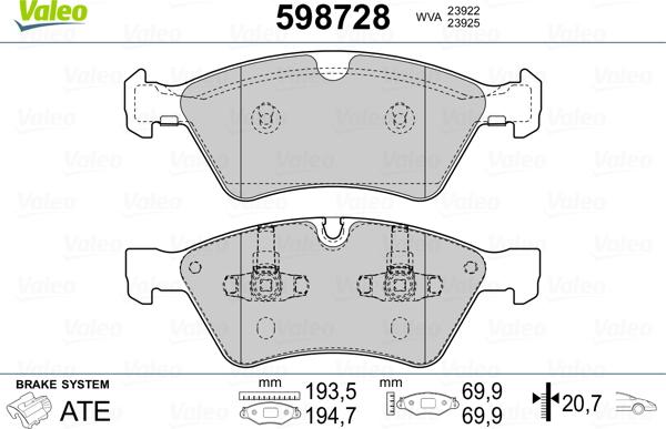 Valeo 598728 - Тормозные колодки, дисковые, комплект avtokuzovplus.com.ua