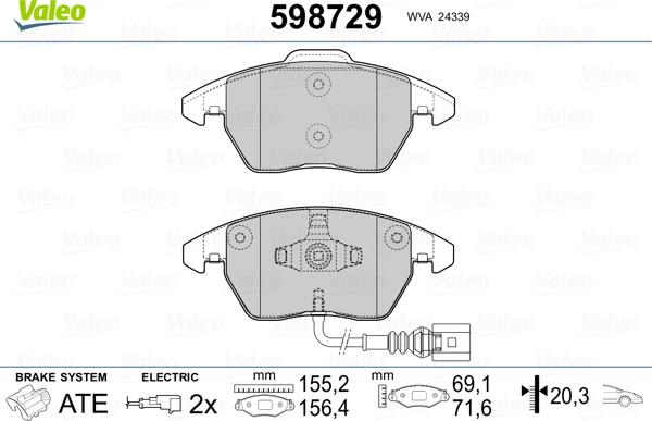 Valeo 598729 - Тормозные колодки, дисковые, комплект avtokuzovplus.com.ua