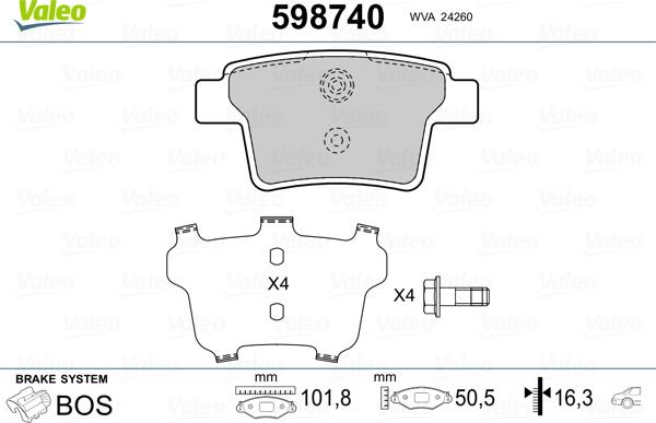 Valeo 598740 - Тормозные колодки, дисковые, комплект avtokuzovplus.com.ua