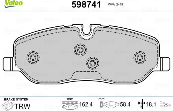 Valeo 598741 - Гальмівні колодки, дискові гальма autocars.com.ua