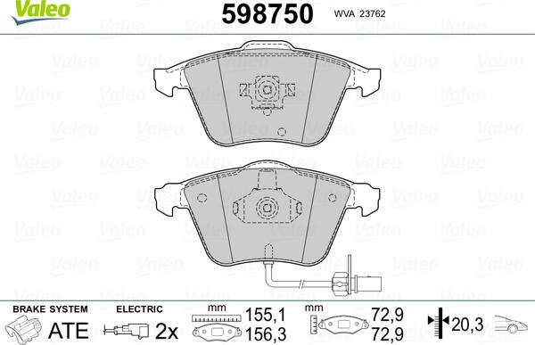 Valeo 598750 - Тормозные колодки, дисковые, комплект autodnr.net