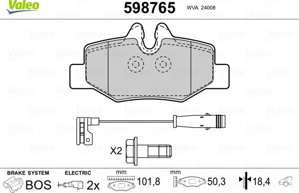 Valeo 598765 - Тормозные колодки, дисковые, комплект avtokuzovplus.com.ua