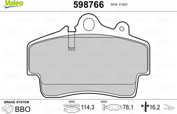 Valeo 598766 - Гальмівні колодки, дискові гальма autocars.com.ua