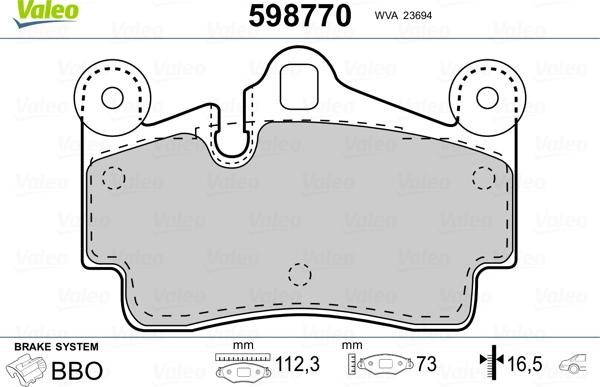 Valeo 598770 - Гальмівні колодки, дискові гальма autocars.com.ua